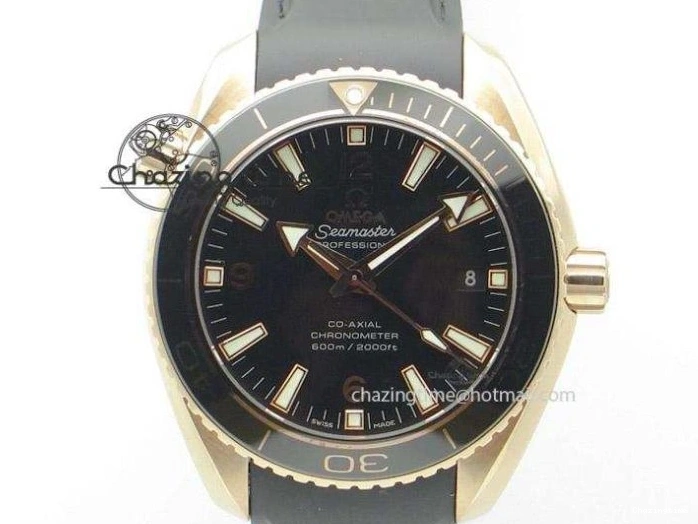 0301 Planet Ocean Professional Rose Gold Liquid Metal V6F 42mm On Black Rubber Strap A Vibrant 8266